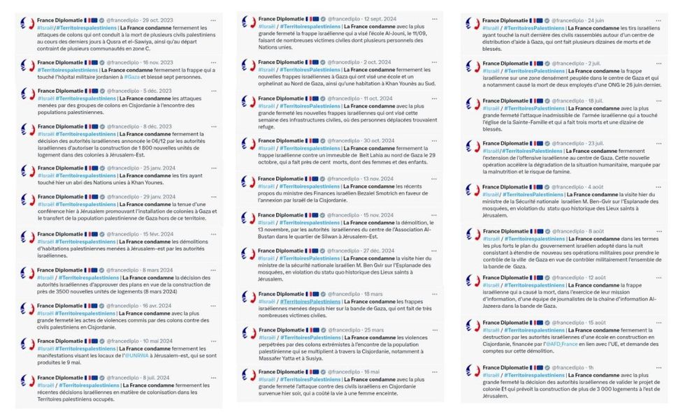 30 tweet où "La France condamne" les exactions d'Israël