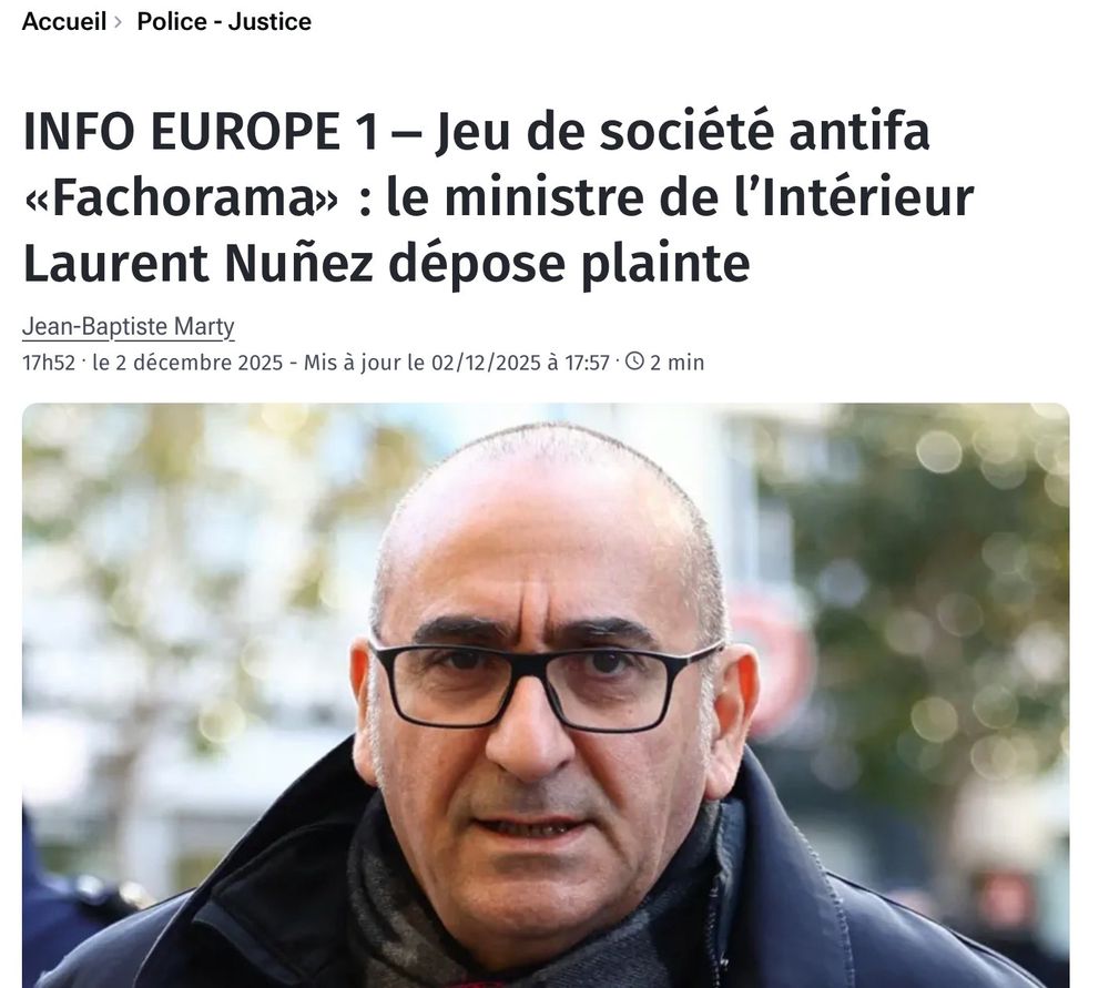 Europe 1 : jeu de société antifa "fachomara" : le ministre de l'intérieur Laurent Nunez dépose plainte