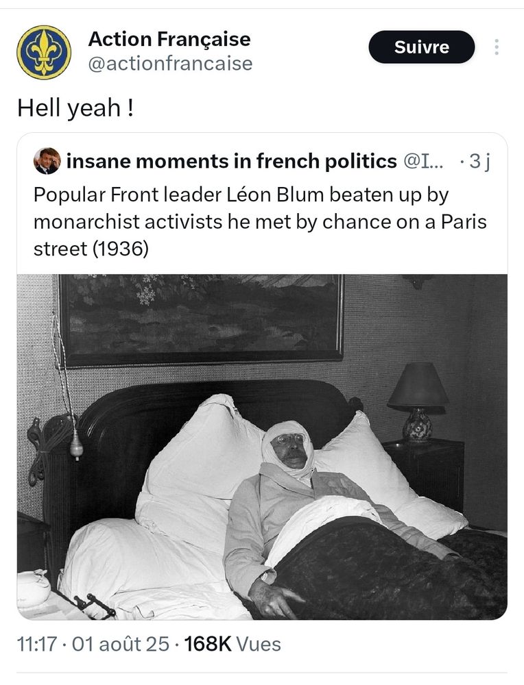 L'Action française citant un tweet évoquant la tentative d'assassinat de Léon Blum : "Hell yeah !"