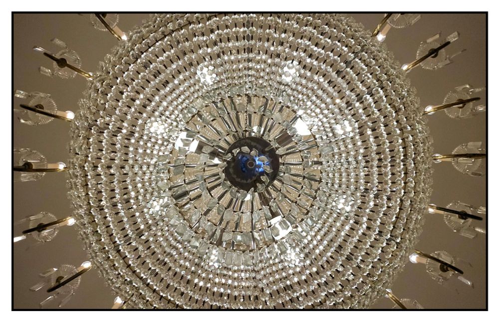 Looking up at a chandelier in The American Club in Kohler, Wisconsin. 