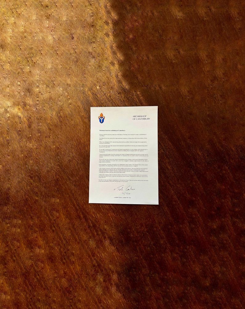 A version of the photograph of his printed out resignation letter lying on a table that for some reason the ABC posted to his socials, but in this version there is even more table visible and the text of the letter is even smaller and harder to read.