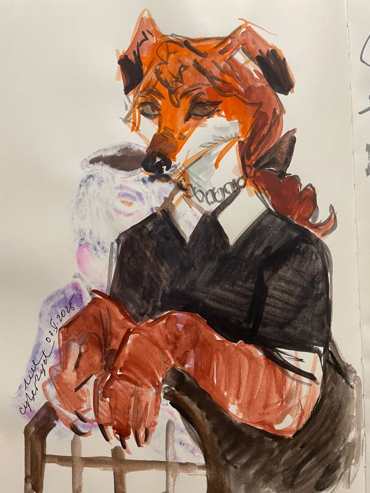 a watercolour sketch portraying my oc red fox Lisa

furry art #art #furryart fox #fox
