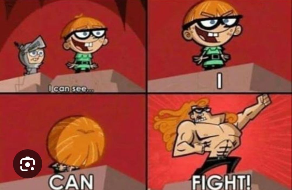 I can see, I can fight! Scene from the fairly odd parents. Kid goes from skinny to jacked. 