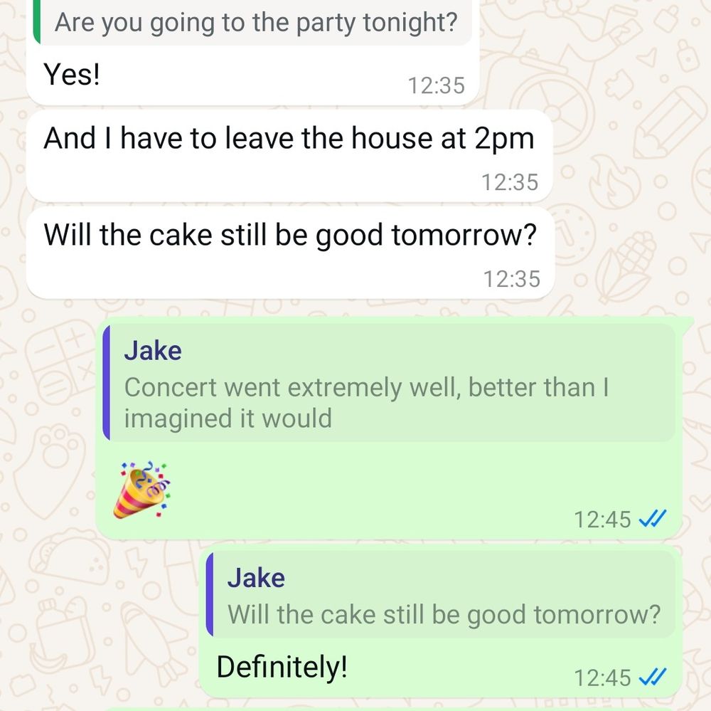 WhatsApp message about cake