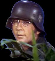 Arte Johnson from Laugh-in, hiding in bushes