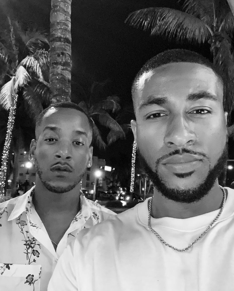 Black & white photo of us at 2am in Miami; one of my favorite photos