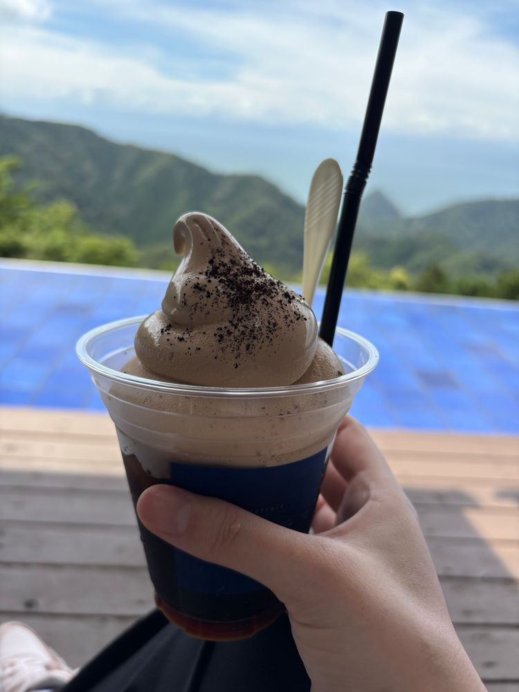 コーヒーゼリーの上にコーヒーソフトのせた飲み物（名前失念）