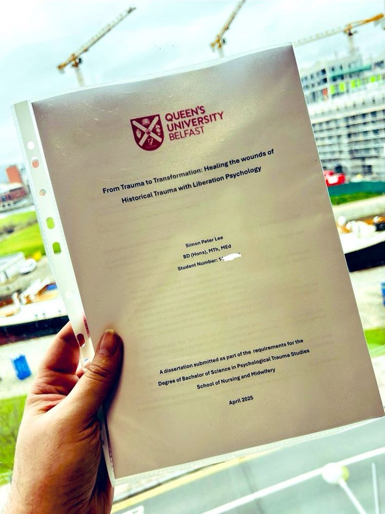 Picture of my dissertation cover sheet with the title ‘From Trauma to Transformation: Healing the wounds of Historical Trauma with Liberation Psychology. 