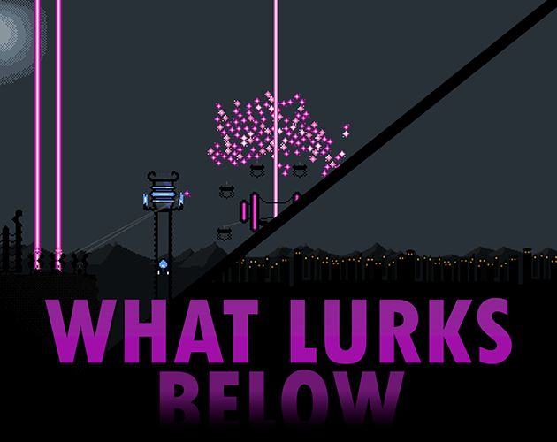 Image de présentation de What Lurks Below - un rayon laser rose collecte des ressources.