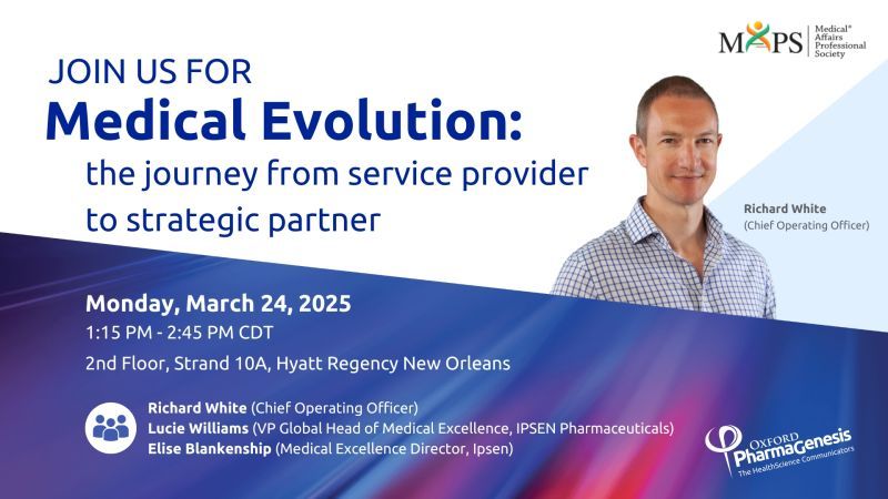 Speakers include hashtag #OxfordPharmaGenesis Chief Operating Officer Richard White. 
 
Monday, Mar 24, 2025, 1:15 PM - 2:45 PM CDT 
📍 2nd Floor, Strand 10A, Hyatt Regency New Orleans 