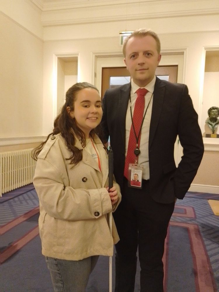 Picture of Niamh Kilcawley with Gavan Reilly inside Leinster House