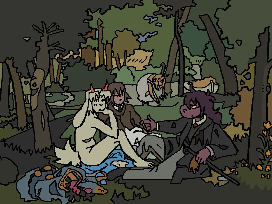 its luncheon on the grass but with deltarune characters. very funny
