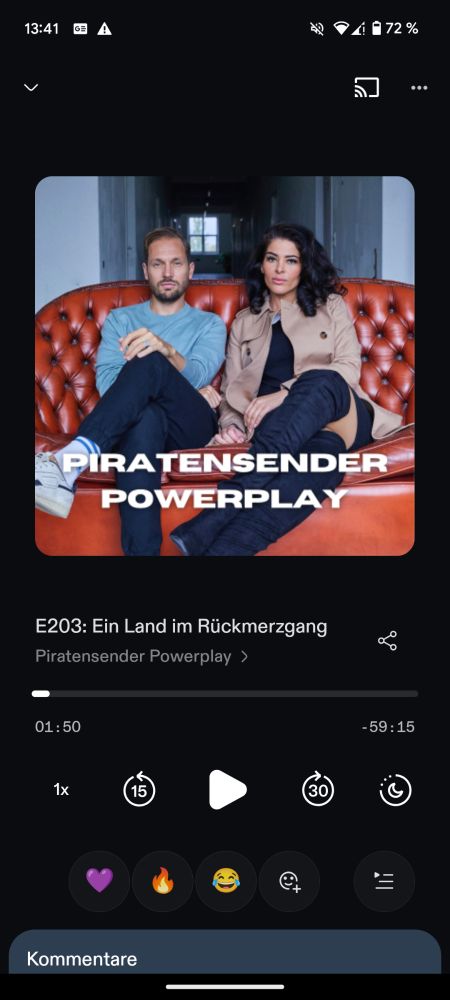 Screenshot der Podcast-App von der Folge E203: ein Land im Rückmerzgang vom Podcast Piratensender Powerplay.