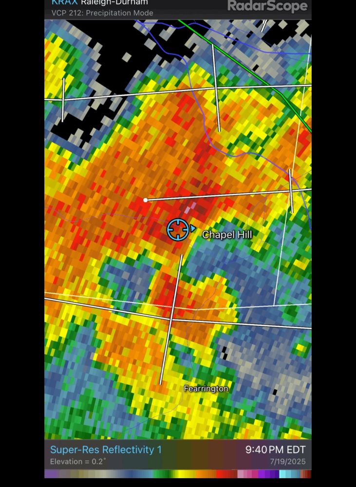 Heavy rain in chapel hill on KRAX radar 