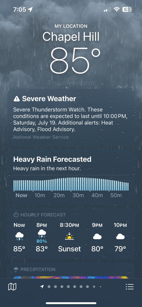 Heavy rain for next hour in Chapel Hill