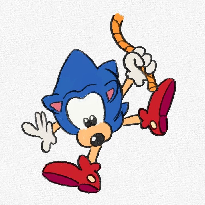 Sonic the Hedgehog holding onto a rope.
