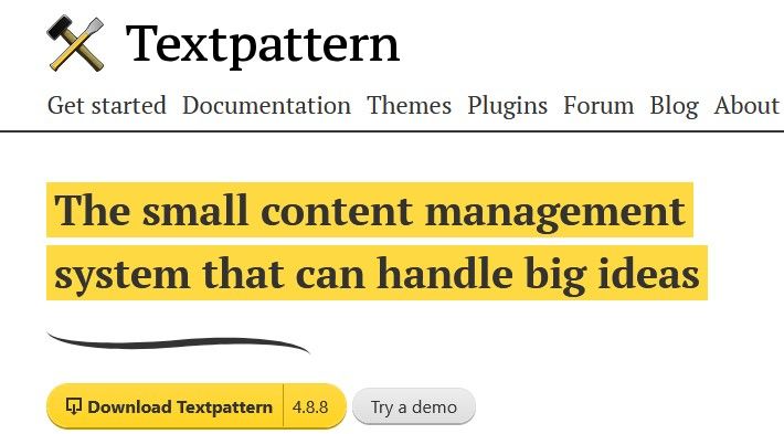 Homepage for the Textpattern CMS in 2025.