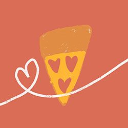 a pizza slice with a heart going through it