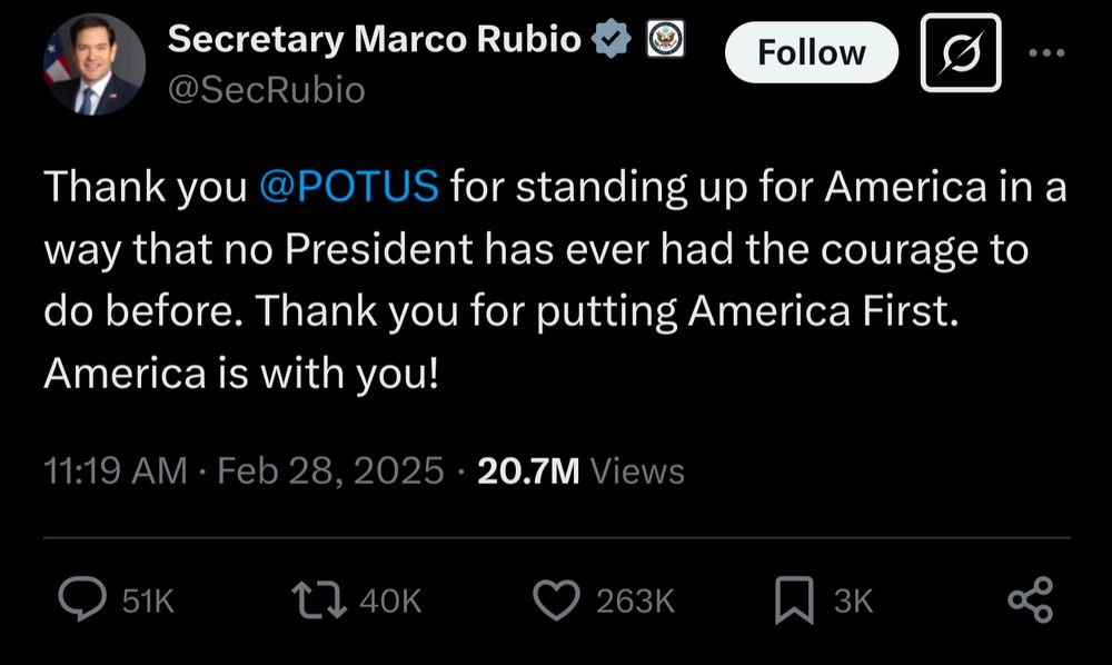 Tweet from Marco Rubio on Twitter: "Thank you 
@POTUS for standing up for America in a way that no President has ever had the courage to do before. Thank you for putting America First. America is with you!"