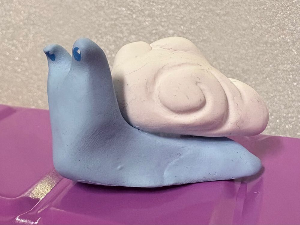 light blue polymer clay snail with a big white fluffy cloud for a shell!

time taken, uhhhh 6 hours?? time is fake. i tried to make this “quickly” lmao. like im capable of doing anything creative “quickly”