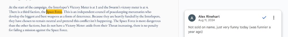A comment from August 11, 2024 about how joking about the Space Force was funny and topical a year prior. 
