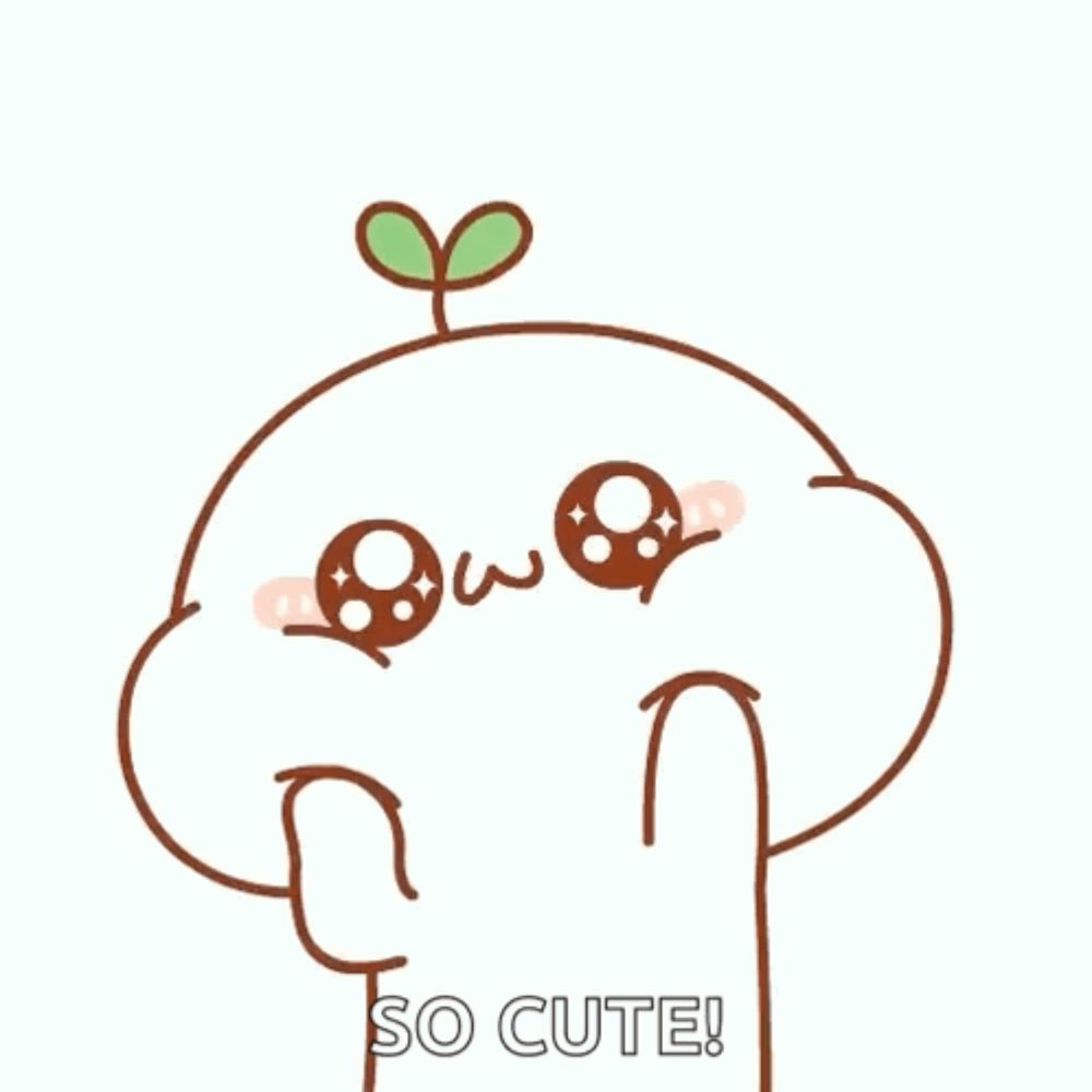 a cartoon character with a plant growing out of it 's head and the words `` so cute '' below it .