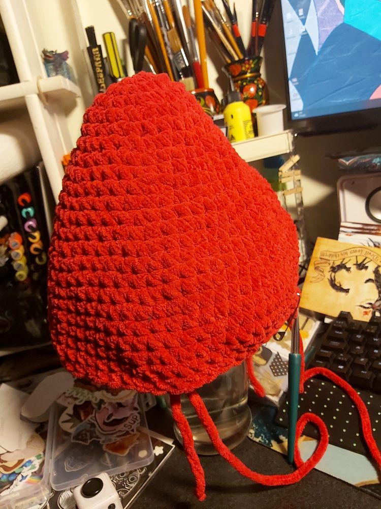 Red, berry-esc crocheted work in progress