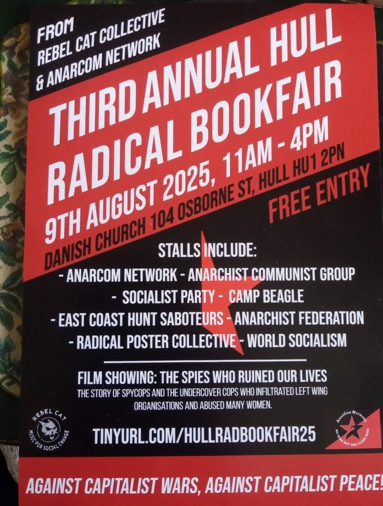 Banner for 3rd annual radical bookfair in Hull, 9th August.