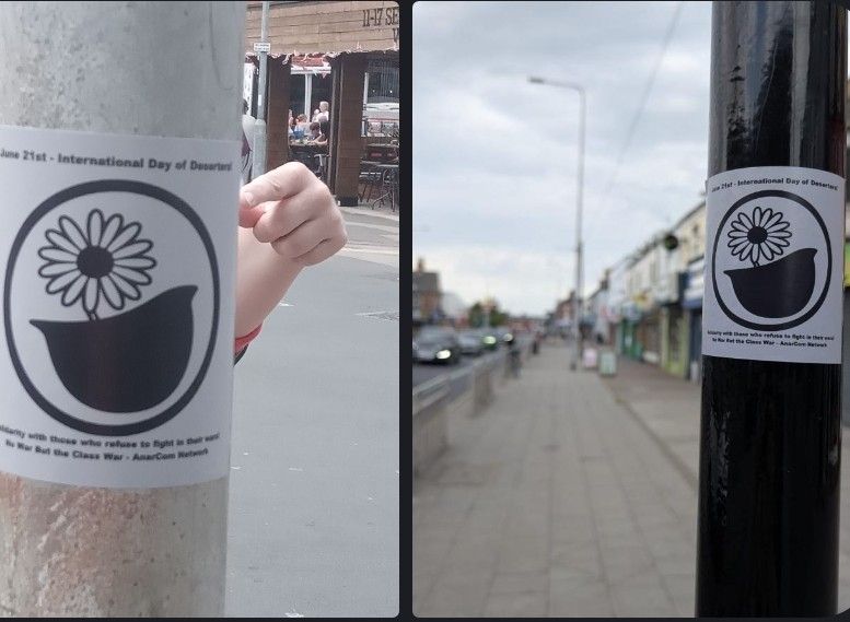 ACN 21st June anti-militarist stickers hit the street.