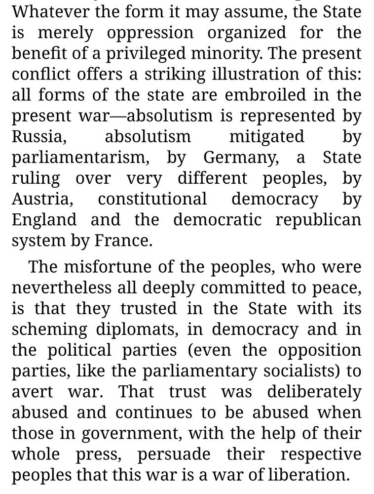 Excerpt from the Anarchist International: Anti War Manifesto (1915). Against state against capital / against capital against state