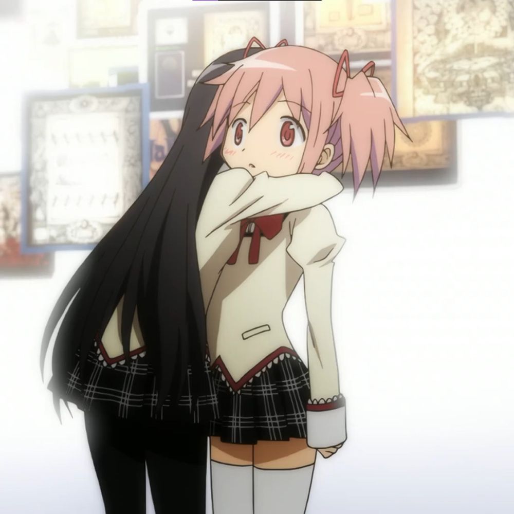 homura hugging madoka in mahou shoujo madoka magica (2011)