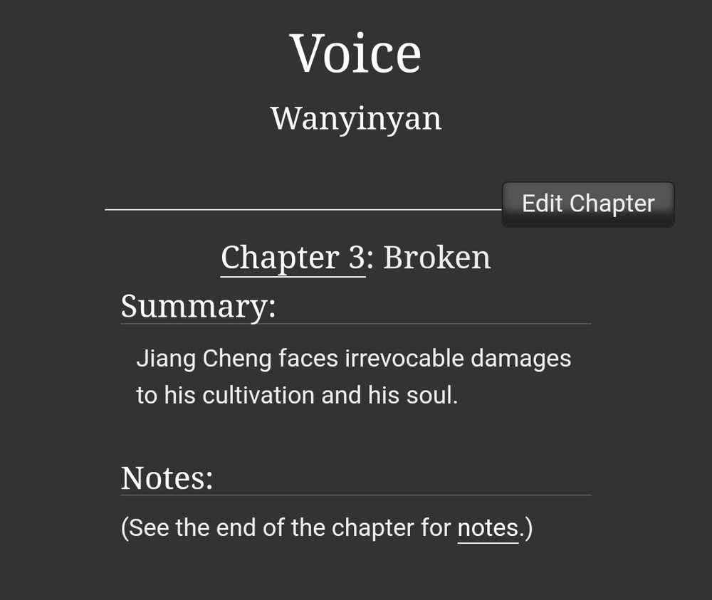 Screenshot of 3rd Chapter's summary from AO3.