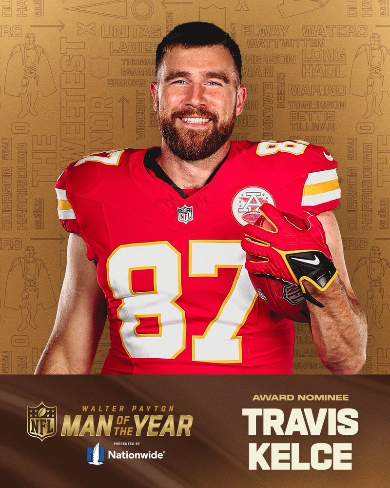 Graphic for Travis Kelce’s nomination for the Walter Payton man of the year award