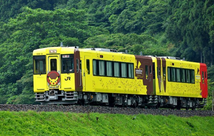 Photo of a pikachu train running on train tracks 