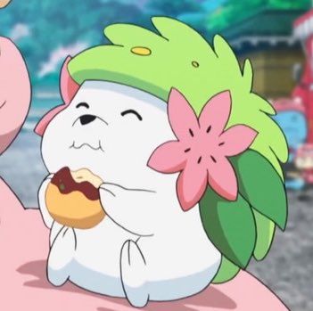 screenshot of shaymin eating a snack in the Pokémon anime 