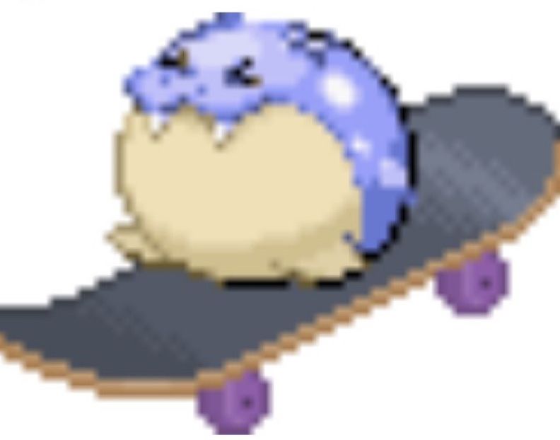 Photo of a spheal sprite on a png of a skateboard 