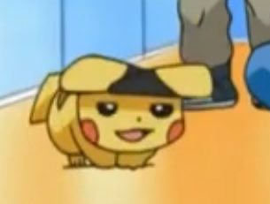 Screenshot of Pikachu mimicking lotad in the Pokémon anime 