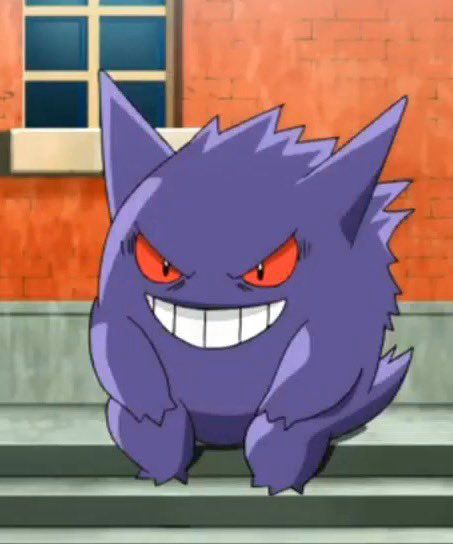 Screenshot of Gengar sitting on some steps in the Pokémon journeys anime 