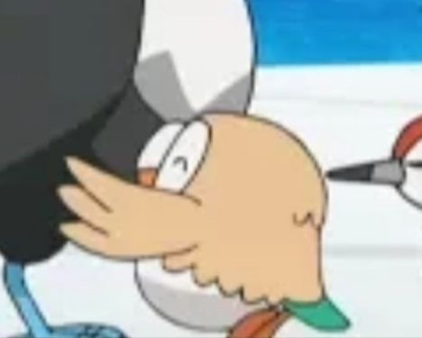 Screenshot of a happy rowlet in the Pokémon anime 