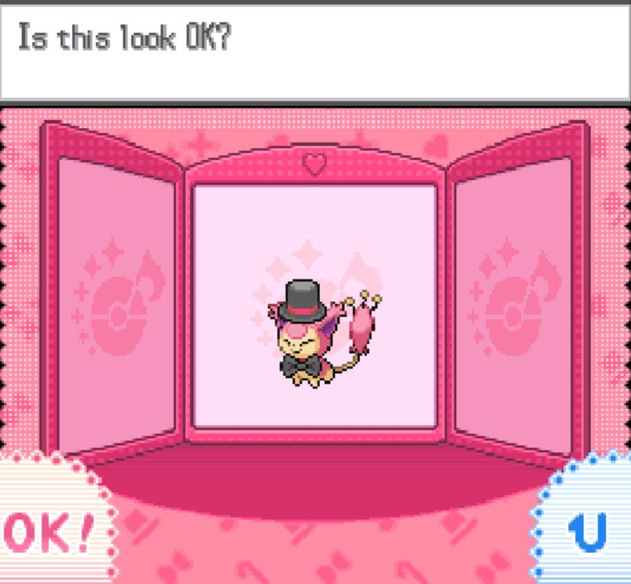 Screenshot of skitty dressed up for a musical in Pokémon black and white 