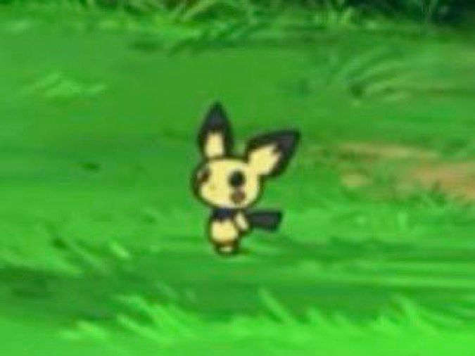 Low res screenshot of a tiny Pichu in the Pokémon anime
