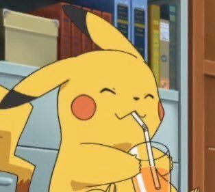Screenshot of pikachu drinking orange juice in the Pokémon anime 