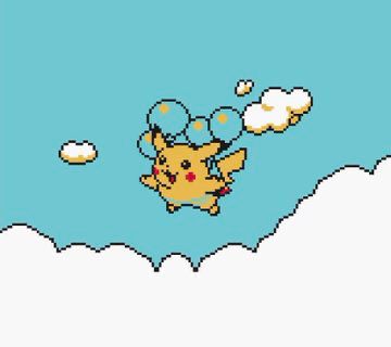 pikachu flying with bubbles in the sky in the intro to Pokémon Yellow