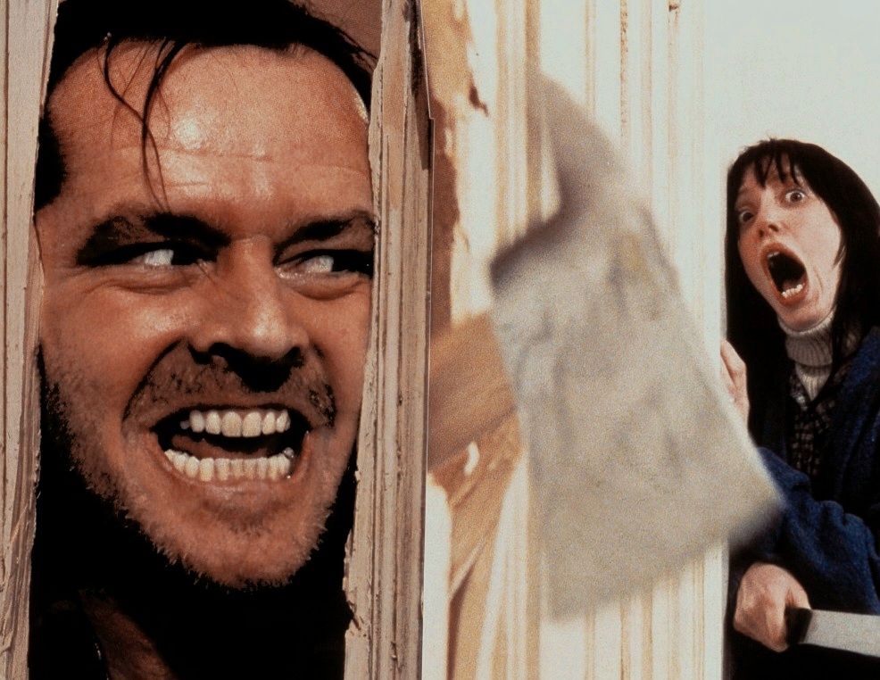 Jack Nicholson and Shelly Duvall in a touching moment from the rom-com "The Shining."