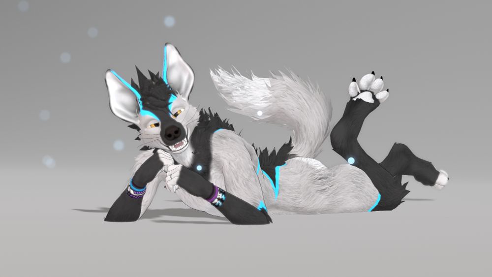 Ikodo as a Yena avatar, lounging playfully and smiling at the camera