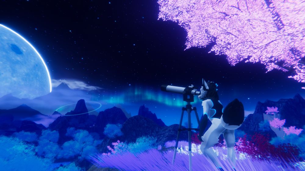Ikodo admiring the clear night sky through a telescope