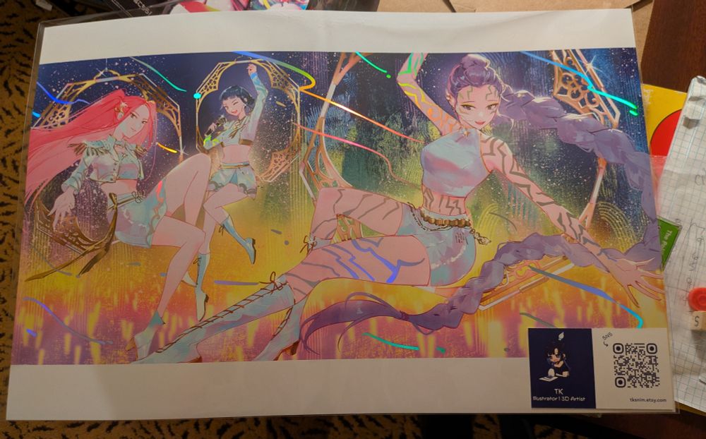 Reflective art piece of Mira, Zoey, and Rumi from the movie on Netflix "KPop Demons Hunters". The image shows Rumi at the end of the movie when she'd accepted her patterns and her past. 