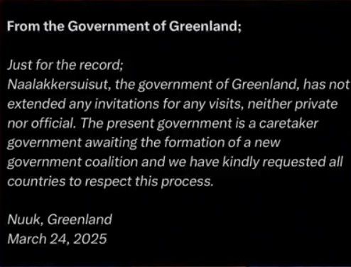 Greenland stating no invites to US have been issued.