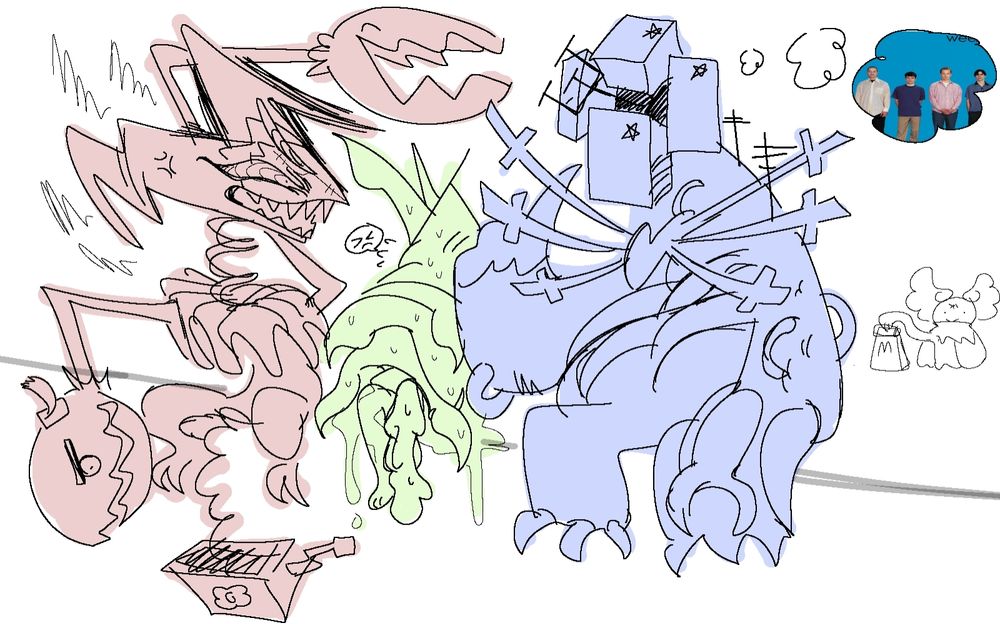 God it felt weird drawing poke-keru again. Fun fact, the two designs on the right (Infection and Radiotower) only got finalized like. Today actually