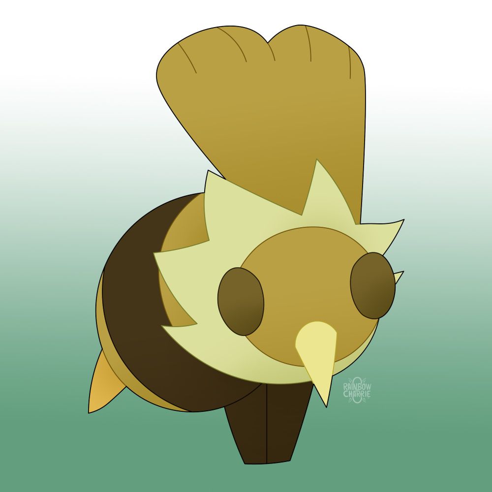 A digital drawing of Clover from the animated series Owl House, in her asleep staff form. You can see her from the front, on a background that goes from green at the bottom to white at the top.